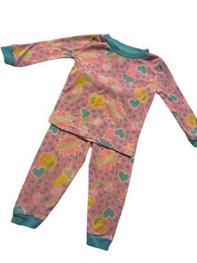 Kidgets Pink Rainbow Hearts & Smiley Pajama Set with Teal Trim